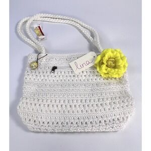 NWT Vintage Lina Crochet Tote Bag White Yellow Flower Sears New Tag